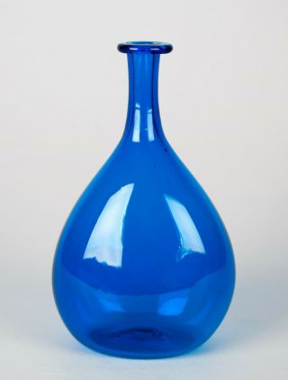 Blenko Williamsburg Restoration Blue Wine Bottle Vase Vintage Blown Art Glass