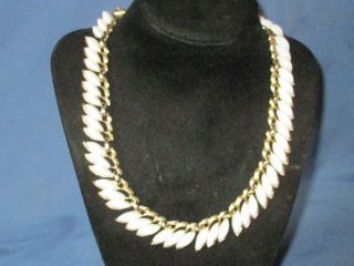 Vintage Signed Monet Gold - Tone Metal White Molded Lucite Necklace
