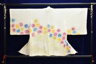 Vintage Silk Kimono Jacket:fully Shibori Colourful Chrysanthemum@yl92