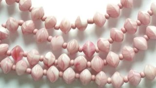 Czech Vintage Art Deco Opaque Pink Swirled Glass Bead Necklace