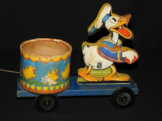 Vintage 1940 Fisher Price 469 Donald Duck Easter Cart Pull Toy Made 1 Yr Fc