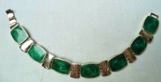 Stunning Vintage Estate Green Swirl Silver Tone 7.  5 " Bracelet 2243p