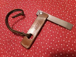 Vintage Gerber Portland Usa Folding Knife Sharpener Hone Steel In Leather Sheath