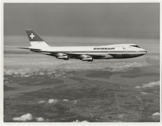 Large Vintage Photo - Swissair Boeing 747 In - Flight