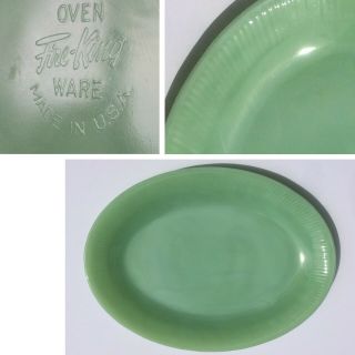 Vintage Fire King Green Jadeite Oval Serving Platter Jane Ray 12”x9” Marked