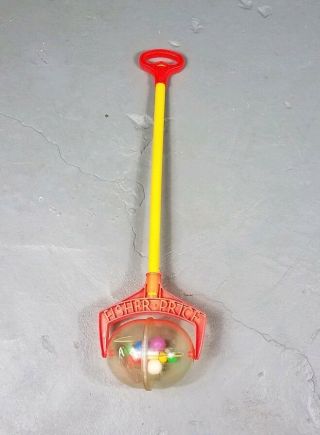 Vintage Fisher Price Rattle Corn Popper Ball Push Pull Toy Wooden Stick Toy 918