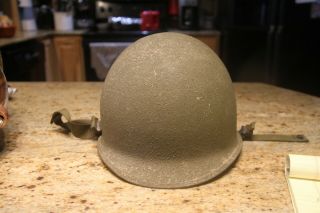 Vintage Green Army Helmet With Chin Strap - Metal