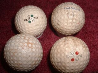 4 Vintage Golf Balls - - Acushnet,  Green Ray,  Bedford,  Club Special,  Pennacle.