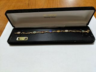 Vtg Gold Over Sterling Silver Egyptian Revival Scarab Multi Gem Bracelet 925