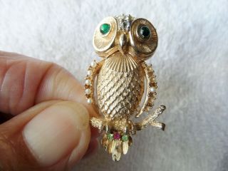 Vtg.  Brooch.  Coro.  Owl W/stones & Pearls