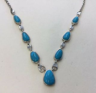 Vintage Sterling Silver 925 Turquoise Necklace 18 " Cq50