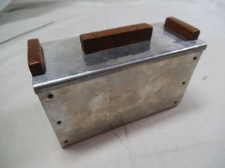 Vtg Mid - Century Double Deck Playing Card Holder Box - Hammered Aluminum,  Wood - Ib