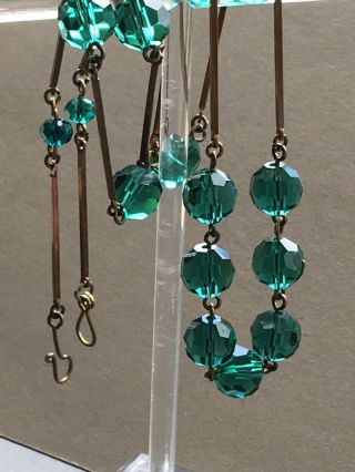 Art Deco Vintage Style Teal Green Faceted Glass Crystal Bead Paste Necklace