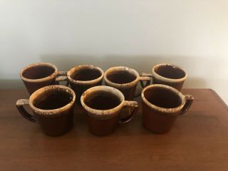 7 Vintage Mccoy Pottery Brown Drip Glazed Mugs Coffee Cups