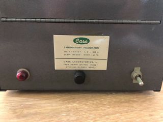 Vintage Case Laboratory Incubator 115V room temp to 65C A.  C.  100 Watt 4