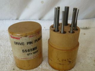 Vintage L.  S.  Starrett Co Drive Pin Punches S565wb Complete Set Of 8 - Wood Case