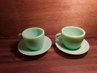 Vintage Set Of 2 Jadeite Coffee,  Tea Cups And Saucers