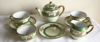 Vintage Noritake Porcelain Lustre Enamel Flowers 8 Piece Tea For 2 Tea Service