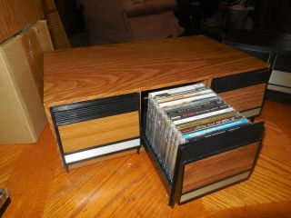 Vintage Wood Grain CD Holder Case 2 Drawer & 3 Door Disc Storage Cabinet Box 3