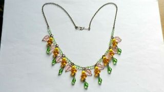 Czech Yellow Flower Glass Bead Necklace Vintage Deco Style 4