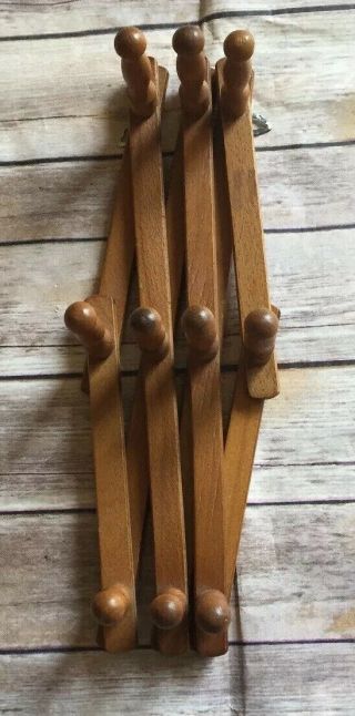 Vintage Wooden Accordian Hanger - 10 Peg - Hat Coat Mug Cup Rack - Japan 5