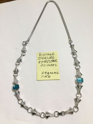 Vintage Sterling Silver Rhinestone Necklace 20 Inches 11mm 39 Grams