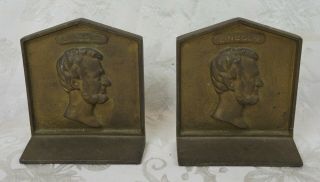 Vintage Pair Cast Iron Metal President Abraham Lincoln Bookends