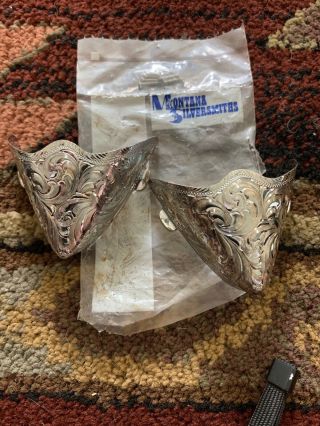 Vintage Montana Silversmiths Cowboy Boot Tips Caps Silver Plate Western Engraved