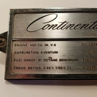 68 - 71 VTG.  Lincoln Continental Mark IV Specification Emblem Plate C8LB - 6970 - B 5