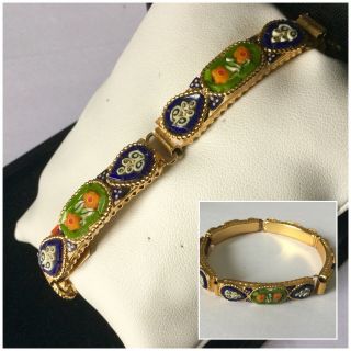 Vintage Jewellery Micro Mosaic Gold Tone Floral Bracelet Made In Italy