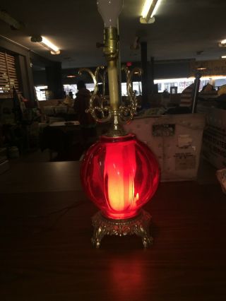 Vintage Mid Century Modern Globe Lamp Red Two Bulb 7