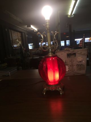 Vintage Mid Century Modern Globe Lamp Red Two Bulb 8