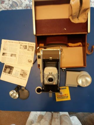 Vintage Polaroid 80b Land Camera With Leather Case & Wink Light Light Reducer
