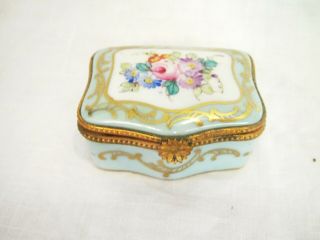 Vintage Limoges Hand Painted Porcelain France Trinket Box Flowers Aqua