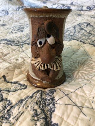 Mms Mahon Stoneware Pottery Vintage 3d Ugly Face Mug Mustache Unique Old Man