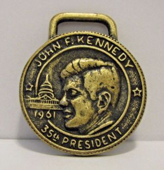 Vintage John F Kennedy Jfk 1961 Presidential Pocket Watch Fob Campaign 35th Dem
