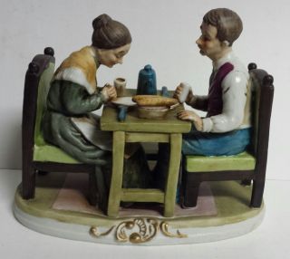 Vintage Old Couple Eating Dinner Praying Ceramic Figurine Price Products Bisque
