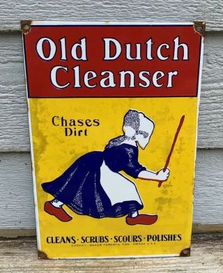Vintage Old Dutch Cleanser Porcelain Gas Station Pump Plate Sign