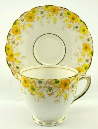 Vtg Rosina Bone China England Yellow Floral Tea Cup & Saucer Teacup Flowers Gold