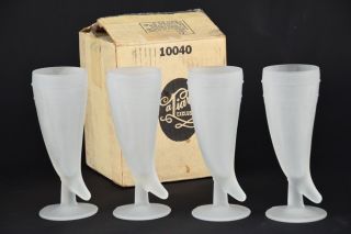 (set Of 4) Vintage Tiara Indiana Frosted Powder Horn Pilsner Glasses 10040
