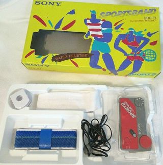 Vintage Red Sportsband Sony Walkman Srf - F1 Fm/ Stereo Portable Radio Nib
