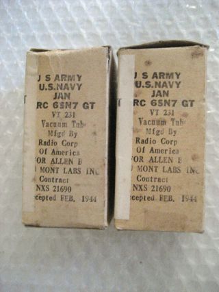 Pair NOS NIB RCA 6SN7 VT - 231 Smoked Glass Exc.  Section Matching Same 1944 Batch 3