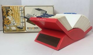 Vintage Desk Rolodex V - Glide Red W/ 3x5 Index Card File & Dividers W Box