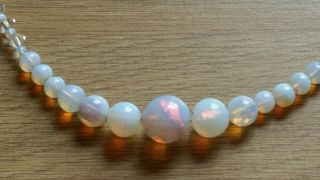 Czech Vintage Art Deco Opalescent And Moonstone Glass Bead Necklace
