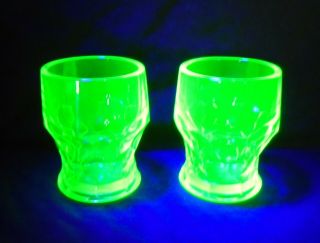 2 Vintage Georgian Viking Cup / Shot Glass Vaseline Uranium Glass Uv Black Light