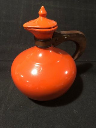 Vintage Bauer Pitcher Coffee Carafe Franciscan Ware Wood Handle Orange