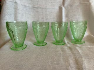Jeanette,  Green Cherry Blossom,  Scalloped Footed Water/juice 4 Tumblers,  Vintage