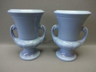 2 Vintage Abingdon Glazed Pottery 2 Handled 10 " Urn Vases Cornflower Blue Ex,