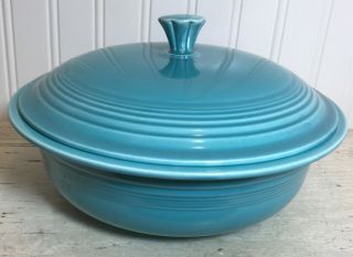 Vintage Turquoise Fiesta Covered Casserole Dish & Lid Fiestaware