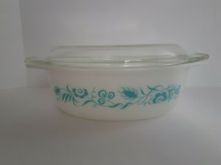 Vtg Pyrex Meadow Covered Oval Casserole Dish Lid 1960 Promo Blue White Turquoise